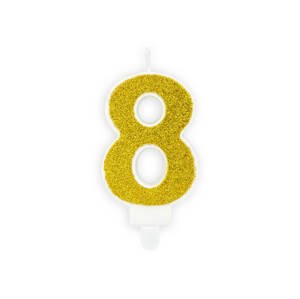 PartyDeco Narozeninová dortová svíčka číslo "8" zlatá