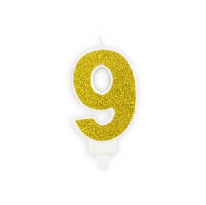 PartyDeco Narozeninová dortová svíčka číslo "9" zlatá