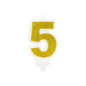 PartyDeco Narozeninová dortová svíčka číslo "5" zlatá