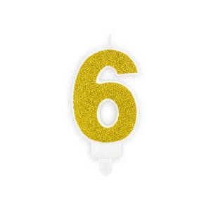 PartyDeco Narozeninová dortová svíčka číslo "6" zlatá