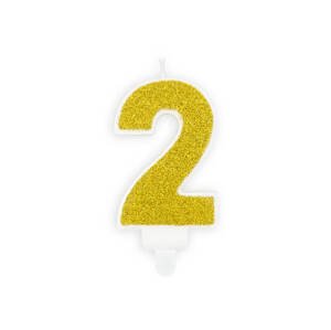 PartyDeco Narozeninová dortová svíčka číslo "2" zlatá