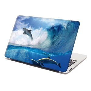 Samolepka na notebook Delfíni ve vlnách - 29x20 cm