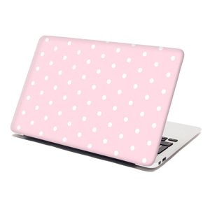 Samolepka na notebook Bílé puntíky na růžové - 29x20 cm