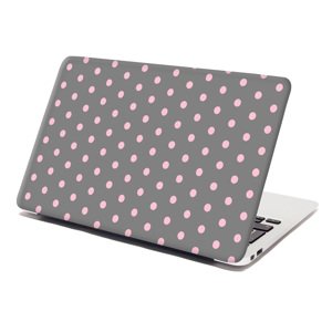 Samolepka na notebook Růžové puntíky na šedé - 29x20 cm