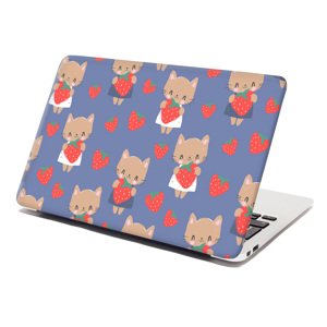 Samolepka na notebook Kočičky s jahodami - 29x20 cm