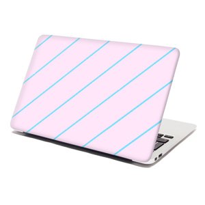 Samolepka na notebook Modré pruhy na růžové - 29x20 cm