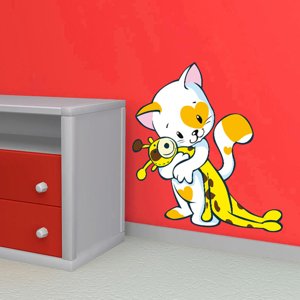 Kočička s plyšákem - 56x60 cm