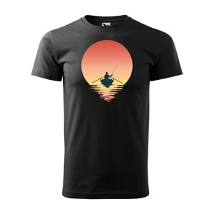 Tričko s potiskem Rybář při západu slunce - černé 2XL