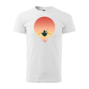 Tričko s potiskem Rybář při západu slunce - bílé 3XL