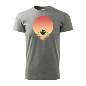 Tričko s potiskem Rybář při západu slunce - šedé M