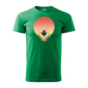 Tričko s potiskem Rybář při západu slunce - zelené S