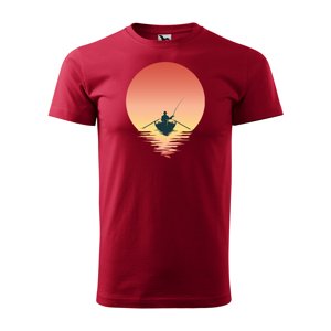Tričko s potiskem Rybář při západu slunce - červené S