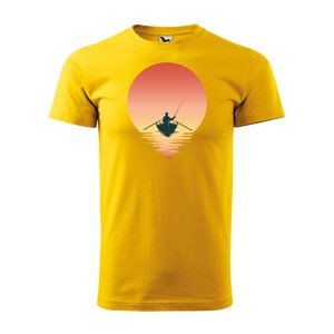 Tričko s potiskem Rybář při západu slunce - žluté M
