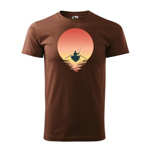 Tričko s potiskem Rybář při západu slunce - hnědé 3XL