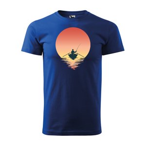Tričko s potiskem Rybář při západu slunce - modré S