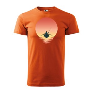 Tričko s potiskem Rybář při západu slunce - oranžové 2XL