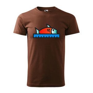 Tričko s potiskem Ryba s metrem - hnědé 2XL