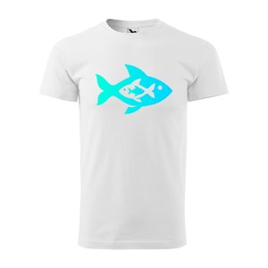 Tričko s potiskem Fish blue - bílé 4XL