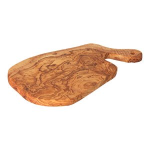 Oválné prkénko z olivového dřeva s rukojetí 30 cm