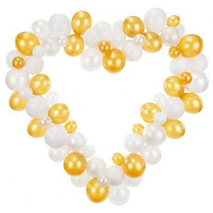Girlanda z balónků ve tvaru srdce - bílá/zlatá