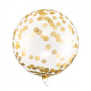 Průhledný fóliový balónek se zlatými puntíky