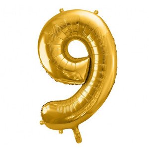 Zlatý fóliový balónek ve tvaru číslice ''9''